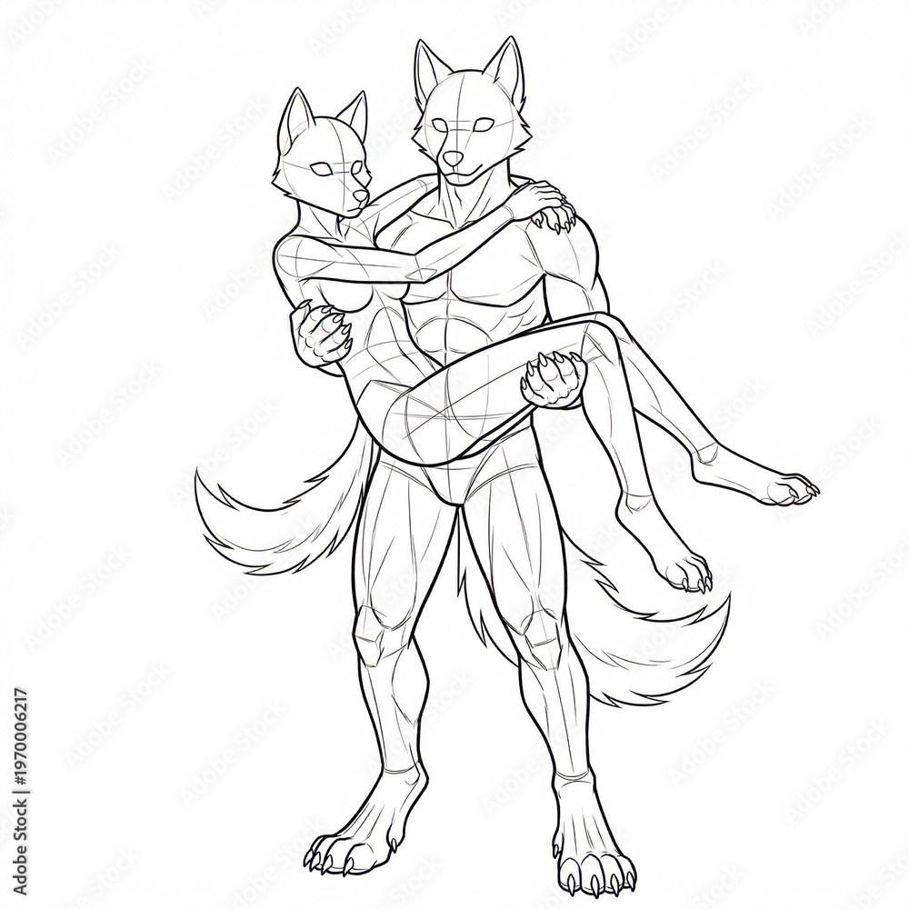 Fototapeta premium Male carrying female bridal style furry couple base.