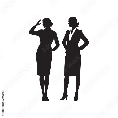 Two Professional Business Women Silhouette Icons Standing in Confident Power Posing Style. 