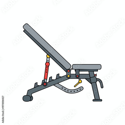 An adjustable weight training bench with a gray padded seat and backrest