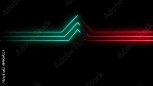 Futuristic neon lights abstract background red and cyan glowing lines moving on dark background technology and sci- fi projects