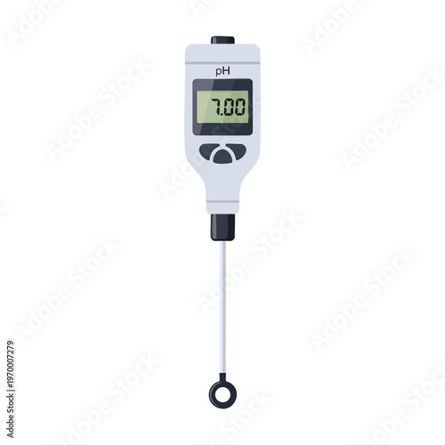 Digital pH meter with probe and screen displaying "7.00" on white