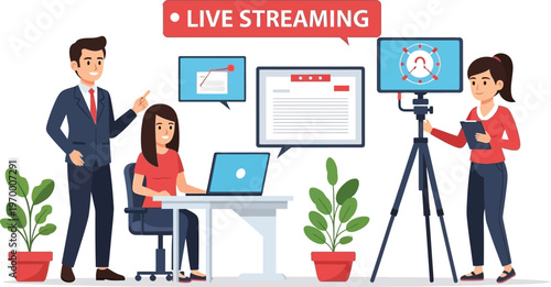Live streaming broadcast with a professional team recording content for.