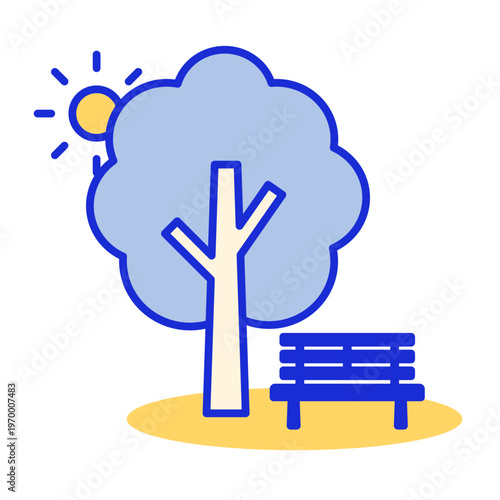 日陰とベンチの休憩アイコン（熱中症予防）