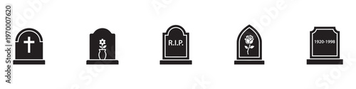 Tomb stone icon. Tombstone icon set silhouette on white background. Vector Illustration.