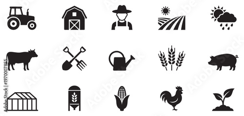 Farming icon set. Farm icon. Farm agriculture theme simple vector icon logo design set bundle illustration. Vector Illustration. EPS 10