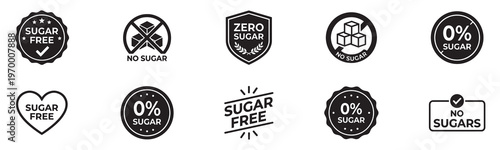 Sugar free. No sugar icons. Zero sugar icon. No sugar added product vector icons. Allergen product. Vector Illustration. EPS 10