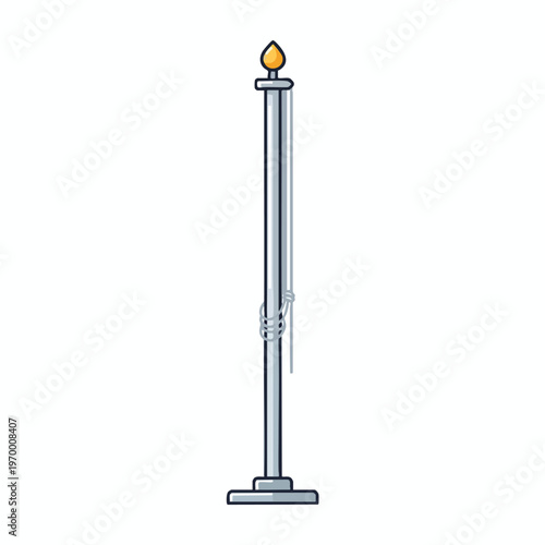 Simple drawing of a tall flagpole with a golden finial and pulley rope