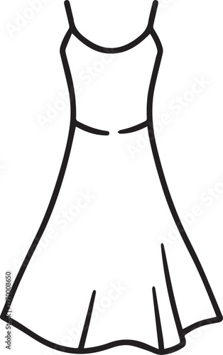 An elegant and simple line art illustration of a dress, with a flowing silhouette, and delicate straps, perfect for fashion designs.
