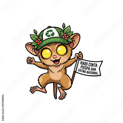 Cute monkey with recycling hat and banner for National Waste Day