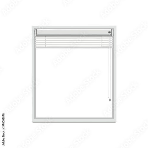 Simple gray window with horizontal blinds and draw cords, minimalist style