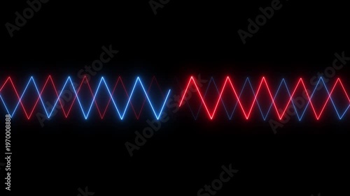 Dynamic neon light waves background animation futuristic glowing blue and red zigzag pattern abstract motion for technology science and innovation