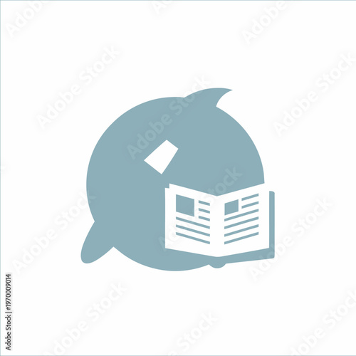 A savvy dolphin icon meticulously studying daily news, symbolizing curiosity, wisdom, and information processing in a modern digital age