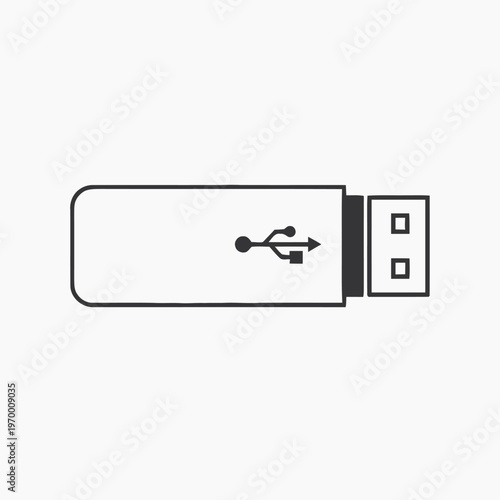 USB flash drive icon with a stylized computer connection symbol on a white background, representing data storage and transfer