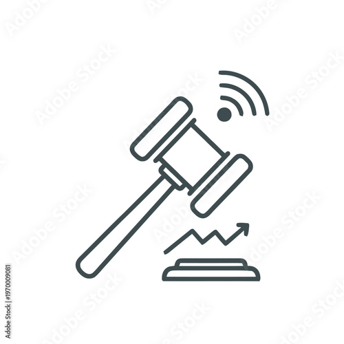 Digital Auction and Legal Technology Icon Symbolizing Online Market Growth, Wireless Connectivity, and Modern Business Law Applications with Financial Trends