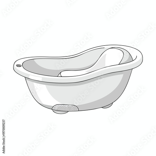 A minimalist illustration of a white baby bathtub with textured feet