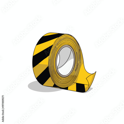 A roll of hazard tape with alternating black and yellow stripes