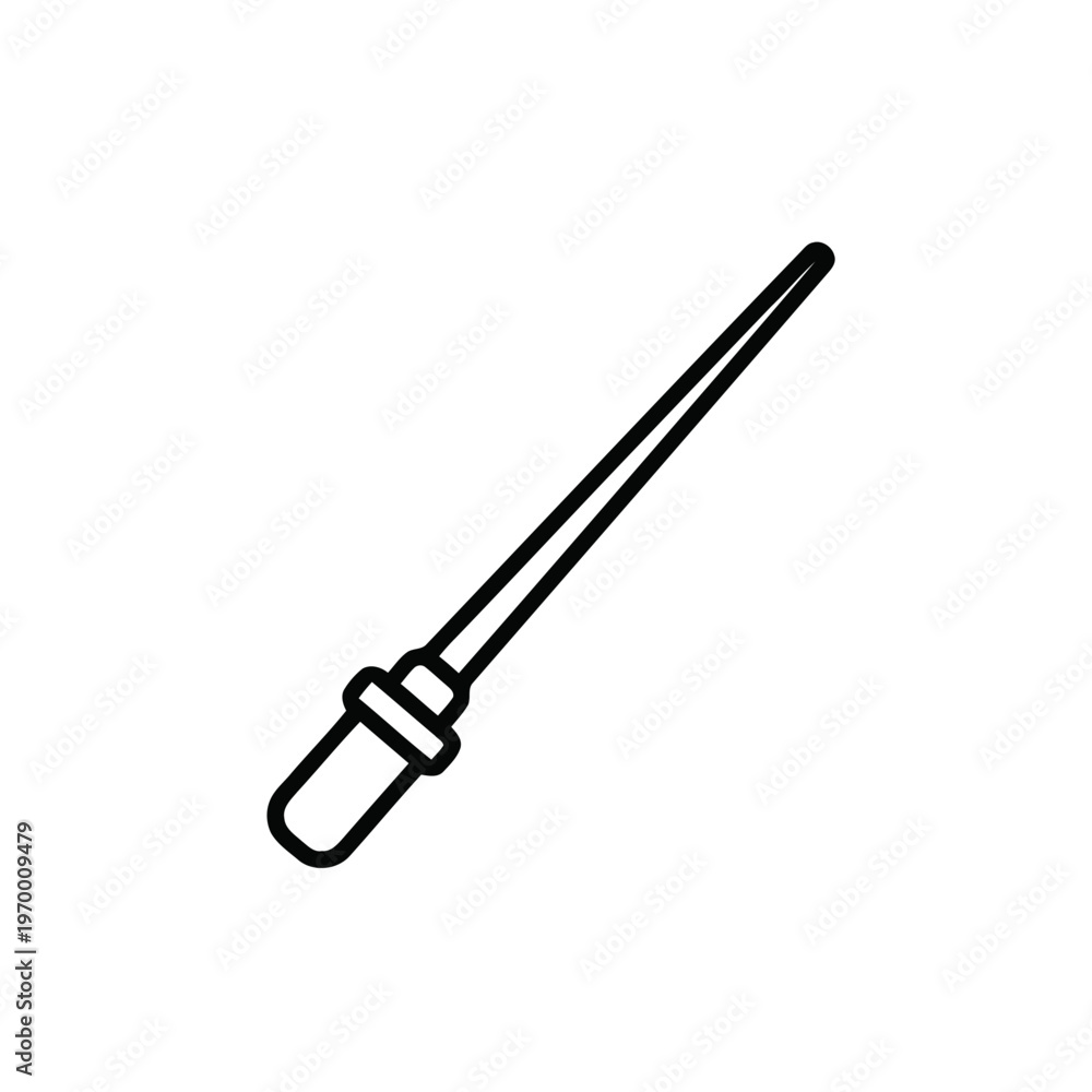 Fototapeta premium Enchanting black line art magic wand icon for fantasy spellcasting, symbolizing the power to achieve dreams and attain success through mystical creative endeavors
