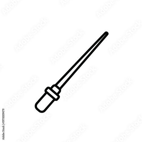 Enchanting black line art magic wand icon for fantasy spellcasting, symbolizing the power to achieve dreams and attain success through mystical creative endeavors