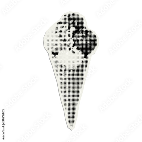 Vector ice cream. Trendy retro cut out element with a halftone effect for collage, poster, banner, cover design.