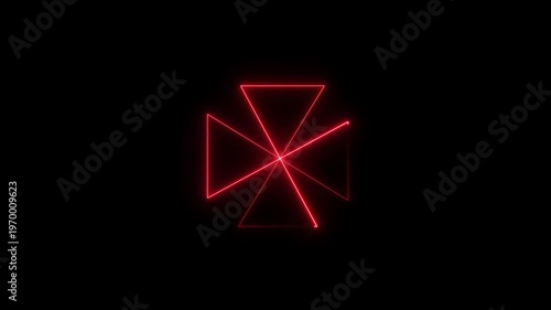 Futuristic neon red laser cross glowing in dark space background tech sci fi neon cross glowing lines