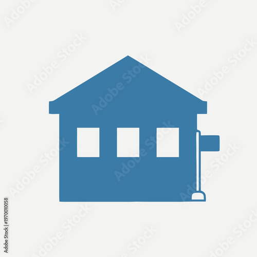 A clean, flat vector icon of a generic building silhouette, featuring a roof, walls, three windows, and a flagpole, symbolizing real estate, community, or an institutional presence