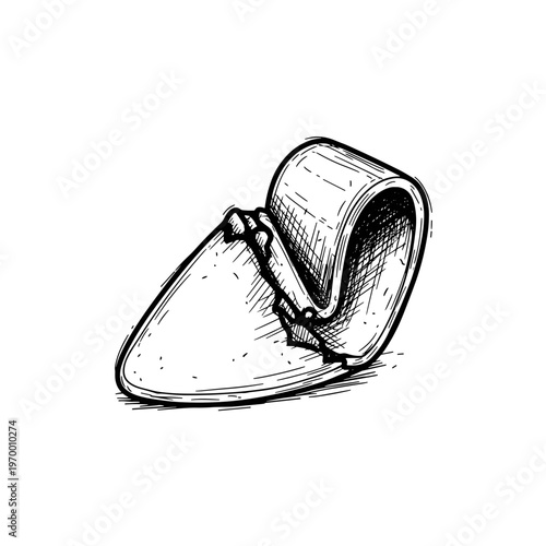 Sketch of a bent pickaxe head isolated on a white background with detailed shading and line work