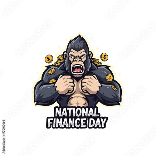 National Finance Day featuring a fierce gorilla with coins