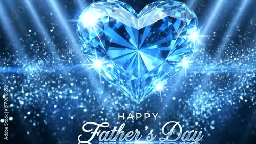 Happy fathers day celebration with blue heart shaped diamond