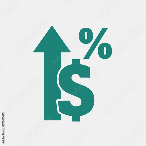 Illustration of a rising arrow combined with dollar sign and percentage symbol, symbolizing financial growth, interest rate increase, or economic upswing