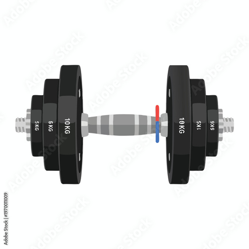 Dumbbell with multiple black weight plates and adjustable collars