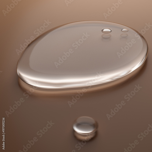 Cosmetic moisturizing liquid drops texture on beige background. Cleanser or facial serum abstract minimal concept. 3d rendering