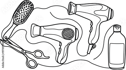 Collection of Hairdressing Tools and Products for Styling and Grooming