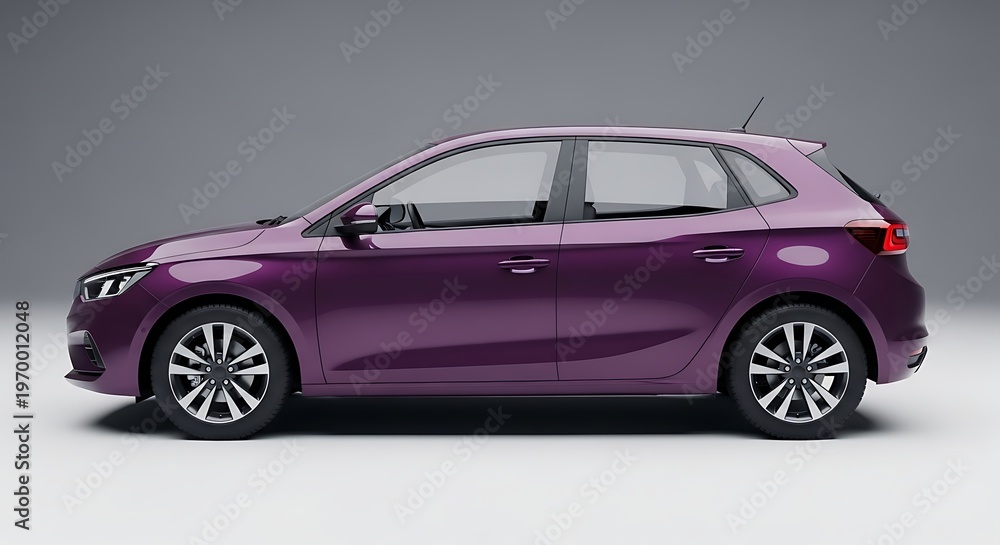 Fototapeta premium Purple Compact Car Side View Studio Shot.