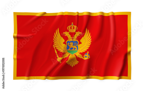 Realistic Montenegro country flag isolated on a transparent background. Silk atlas detailed fabric flag. Vector PNG