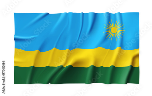 Realistic Rwanda country flag isolated on a transparent background. Silk atlas detailed fabric flag. Vector PNG
