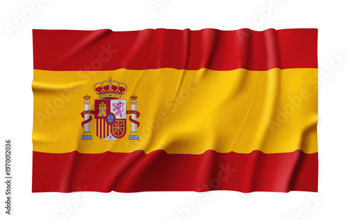 Realistic Spain country flag isolated on a transparent background. Silk atlas detailed fabric flag. Vector PNG