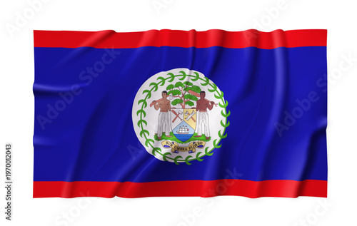 Realistic Belize country flag isolated on a transparent background. Silk atlas detailed fabric flag. Vector PNG