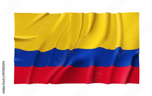 Realistic Colombia country flag isolated on a transparent background. Silk atlas detailed fabric flag. Vector PNG