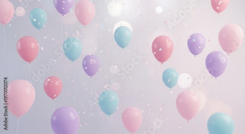 Pastel Balloons Floating in a Dreamy SoftFocus Background with Gentle Light.