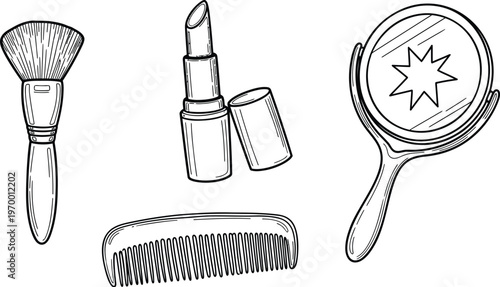 Beauty and Grooming Essentials Brush, Lipstick, Comb, Mirror