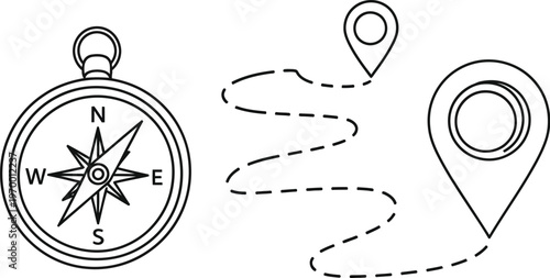 Compass and map markers define journey route