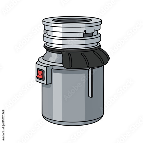 Metallic appliance with a red power button and a fluted rubber gasket