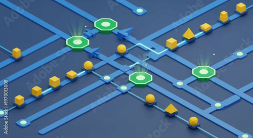 A futuristic circuit board with glowing connections.