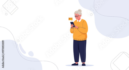 Elderly Woman Using Smartphone for Communication, Receiving Email Notification