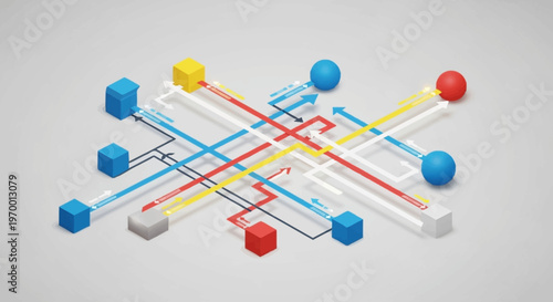 3D rendering of colorful intersecting lines and shapes.