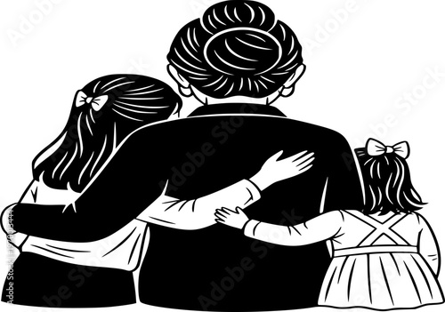 Grandmother Hugging Granddaughter Silhouette Love Family Bond Tenderness Black Vector