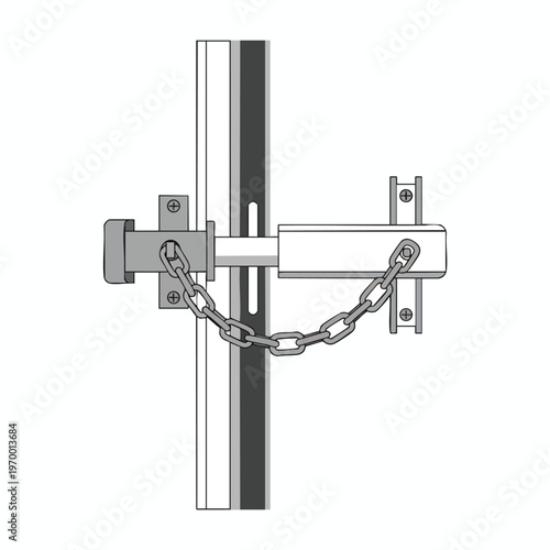 Secured door chain lock attached to a metal frame with screws