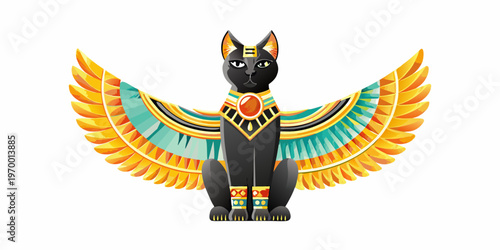 Stylized depiction of bastet the ancient egyptian cat goddess with wings