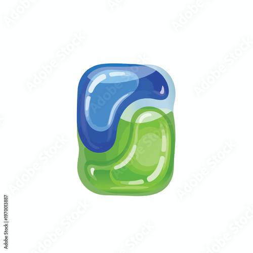 Glossy blue and green capsule, designed for cleaning purposes