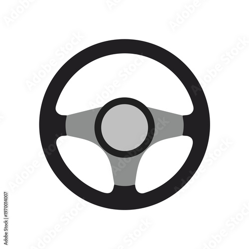 Simplified graphic of a steering wheel with a black rim and gray spokes